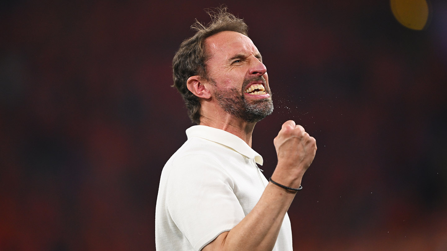 Gareth Southgate celebrates England win against the Netherlands