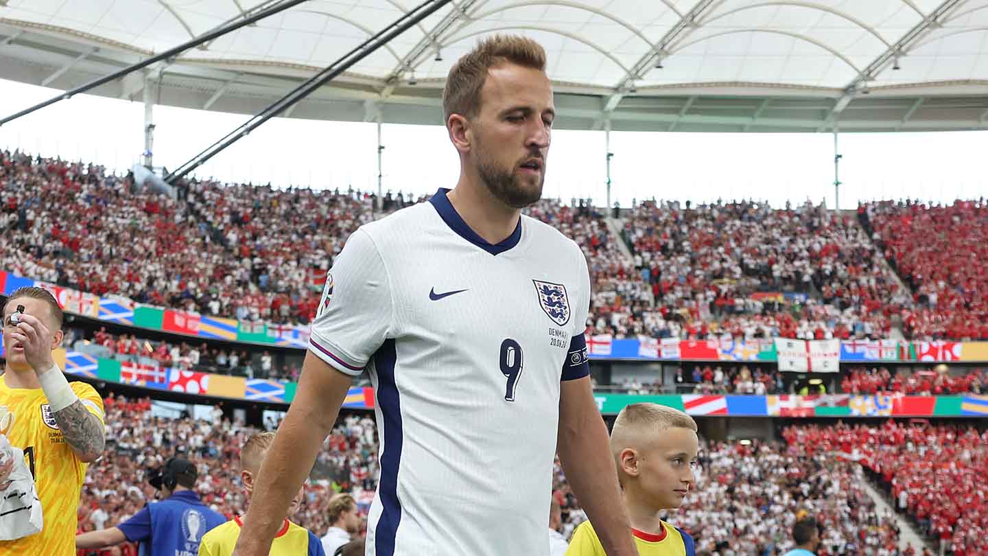 Harry Kane leads England out against Denmark