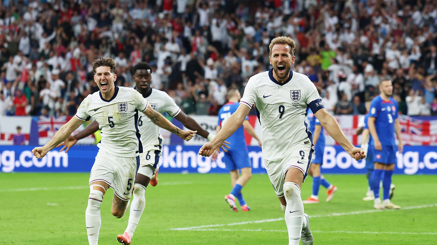 Harry Kane celebrates his goal for England v Slovakia at EURO 2024